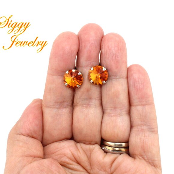 Topaz Rivoli Drop Earrings made with Genuine Austrian Crystals in 12mm - Picture 5 of 5
